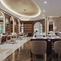 Salon de coiffure et de manucure de luxe moderne, design d'intérieur complet, ensemble de meubles de coiffure sur mesure, service de pose tout-en-un