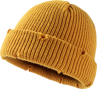 Casquette de pêcheur unisexe en acrylique 100% délavé, bonnet court en tricot avec logo personnalisé tissé