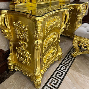 <strong>Victorian</strong> Style Bedroom Furniture <strong>Dressing</strong> <strong>Table</strong> with Mirror and Stool Gold Finish Handmade and Storage Features - Product Image 5