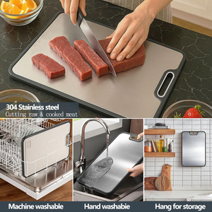 Double-Sided 304 Stainless Steel Cutting Board 13.78 X 9.84 Inch Large Kitchen Fruit Chopping Board Wheat Straw Square - Product Image 5