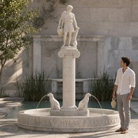Fontaine en marbre personnalisée avec statue de jeunesse Hylas, fontaine décorative en forme de vase, motif Otter, pour Hôtels, Places, Jardins, Villas, Parcs, Lobbies
