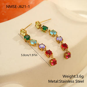 Серьги из высококачественной нержавеющей стали с позолотой 18 карат и инкрустацией цветными цирконами, осенне-зимняя коллекция Qingyuan, легкая роскошь - Product Image 5