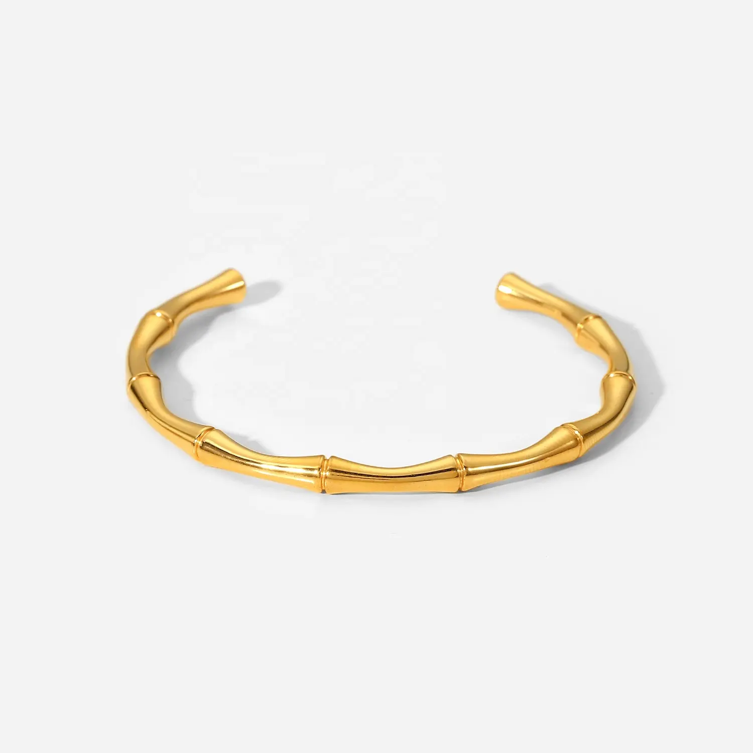 New Fashion Minimalist INS 18K Gold Plated Stainless Steel Jewelry Waterproof Simple Bamboo Opening Bracelet For Women Bangles