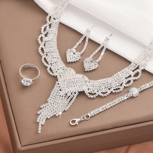 5-Piece Romantic Alloy Zircon Tassel Women's Bridal Jewelry <b>Set</b> with Banquet Style Design - Product Image 3