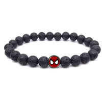 Bracelet artisanal unisexe Spider-Man avec perles en œil de tigre et pierre volcanique, cadeau