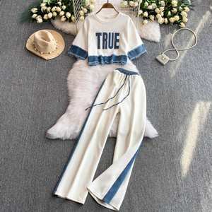 2025 Casual Summer 2-Piece Women's <b>Top</b> and High Waist <b>Patchwork</b> Slim Denim Tassel Set Wholesale - Product Image 1