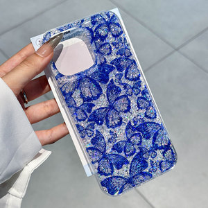 Coque pour iPhone 17 Pro Max, motif papillon bleu avec paillettes en résine, protection intégrale antichoc - Product Image 3