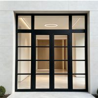 Porte d'entrée battante en verre en alliage d'aluminium AOMEJA avec cadre noir, étanche, insonorisée et isolante pour hôtels et villas