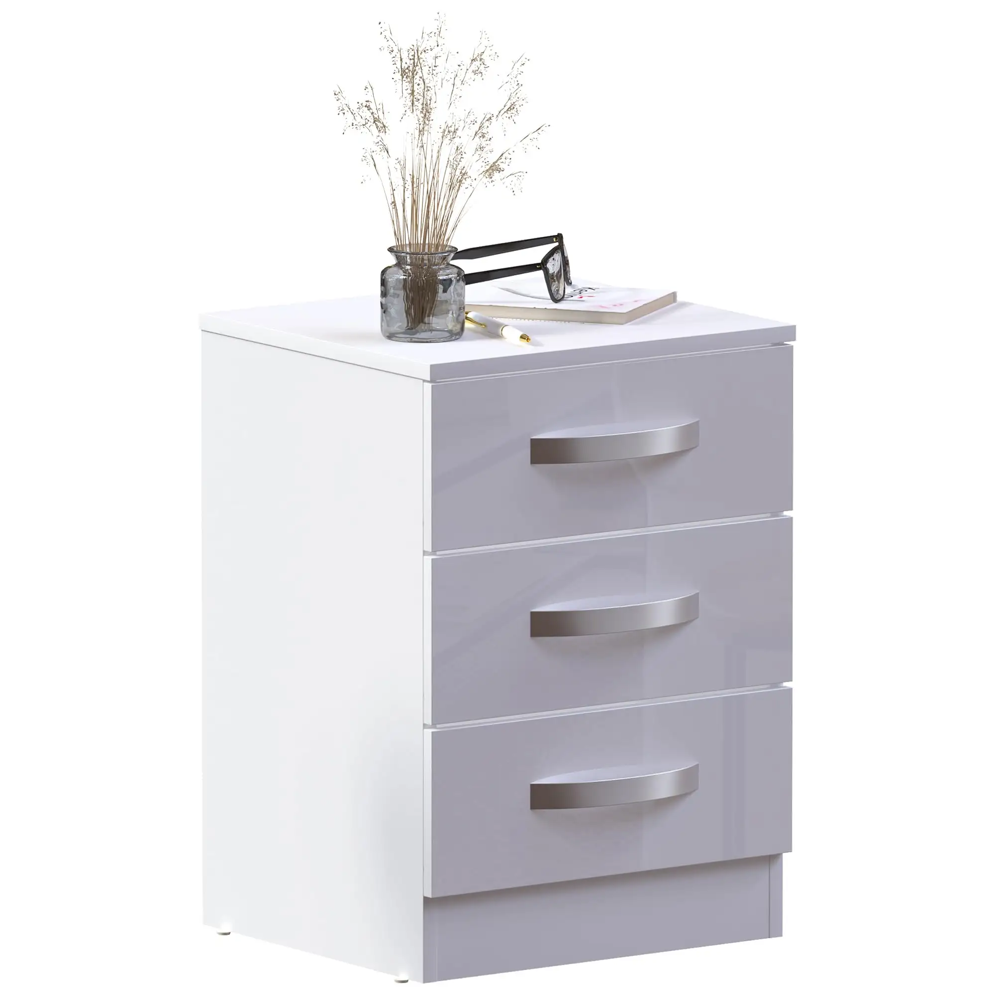 Wholesale Products Wooden Bedside Table,rectangular highlight 3 drawers, nightstand, white