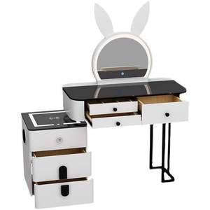 Table de maquillage avec chargeur sans fil, haut-parleur Bluetooth et miroir LED, design <span class=keywords><strong>vert</strong></span> avec rangement pour les routines de maquillage - Product Image 5