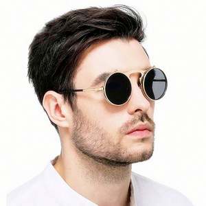 Gafas de Sol Redondas Estilo Punk Retro Vintage con Logotipo Personalizado, Gafas de Sol Steampunk con Protección UV400, Plegables, para Hombre - Product Image 2