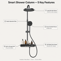 Ensemble de douche thermostatique avec affichage numérique LED, mitigeur en laiton à touches piano, système de douche pluie de luxe avec étagère de rangement OEM