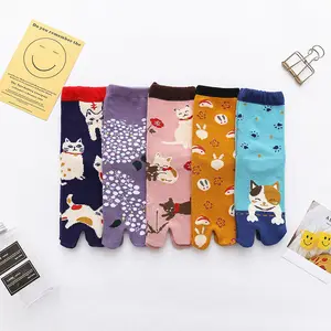 Кавайные японские Сабо Socksmate в стиле Харадзюку, короткие женские носки до щиколотки с изображением животных из мультфильмов, кошки, 2 пальца, носки для девочек-подростков