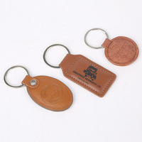 Porte-clés personnalisé en cuir marron avec logo imprimé et étiquette cousue pour entreprise de transport routier
