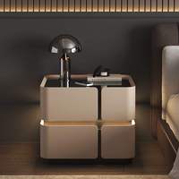 Table de chevet moderne en bois massif avec chargeur sans fil intelligent, serrure à code, LED, tiroirs de rangement pour chambre à coucher, salon