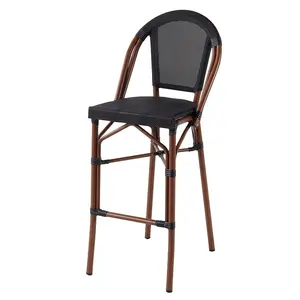 Роскошная черная укладка кафе мебель Ресторан уличный обеденный набор французский ротанг высокий барный стул
