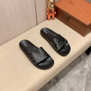 Sandali da uomo alla moda <span class=keywords><strong>con</strong></span> stampa monogramma per tutte le stagioni, <span class=keywords><strong>ciabatte</strong></span> piatte a fascia singola <span class=keywords><strong>con</strong></span> punta aperta e motivo distintivo - Product Image 4