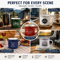 Mug en céramique personnalisé avec logo, bord métallique, émail coloré, tasse à café portable réutilisable de 12 oz pour le camping et les voyages