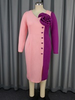 Robe de cérémonie élégante pour femmes, style patchwork africain, col en V, couleur unie, fleurs 3D, fente latérale, design fourreau, robe de travail de bureau