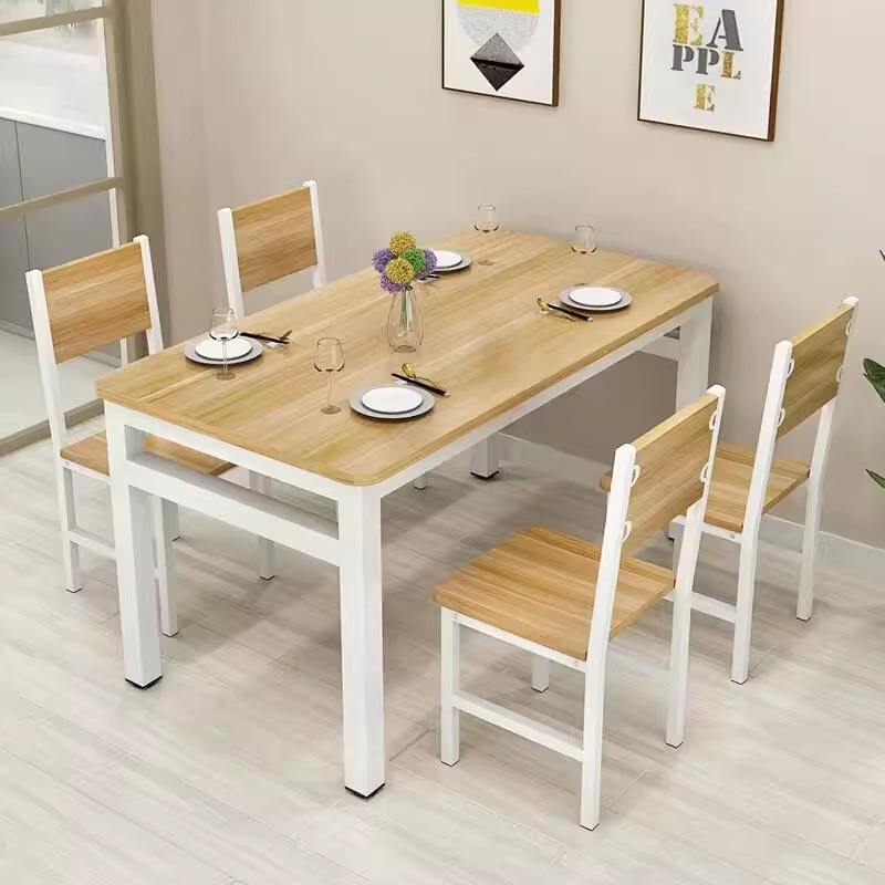 Oak-colored white frame, table and four chairs