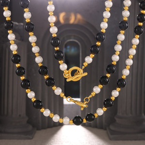 Kalung Bingxin Jewelry DIY Berkualitas Tinggi dengan Batu Akik Hitam dan Kerang Campuran, Berlapis Emas 18K dengan Gesper OT, Hadiah Trendi - Product Image 5