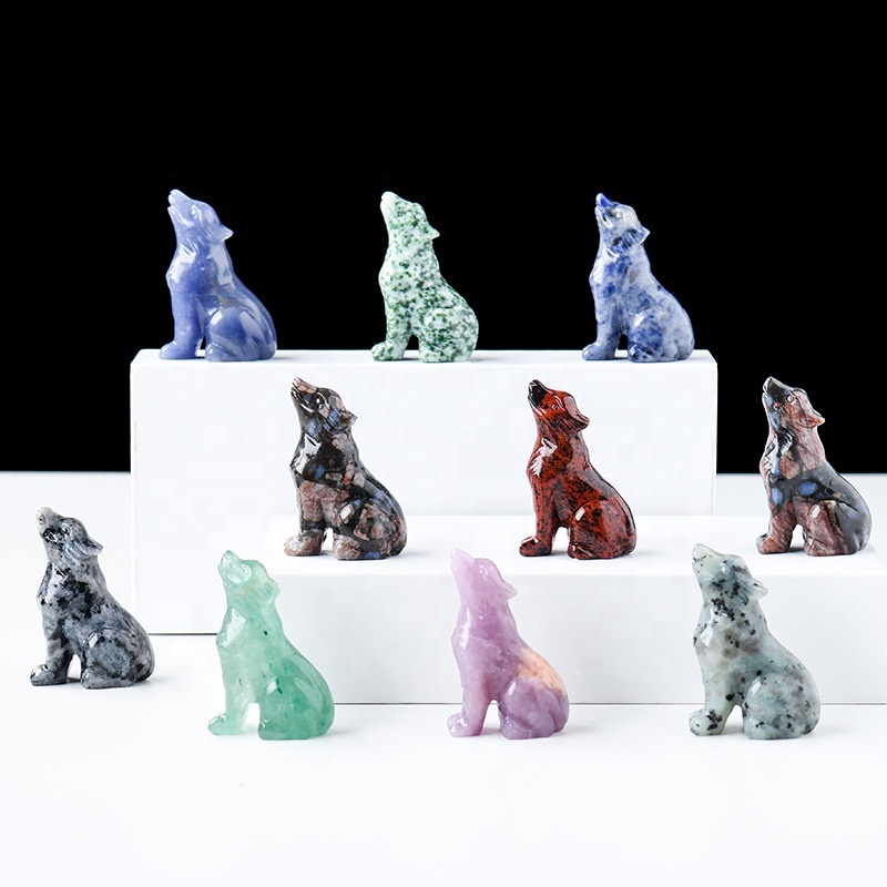 新製品 天然水晶 オオカミの置物 彫刻 原石鉱石標本 ホーム