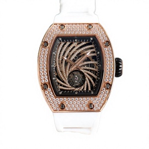 Reloj Tourbillon Mecánico de Lujo con Caja Tonneau de 40 mm, Esfera con Diamantes Incrustados, Pantalla Analógica, Correa de Caucho, Unisex - Product Image 2