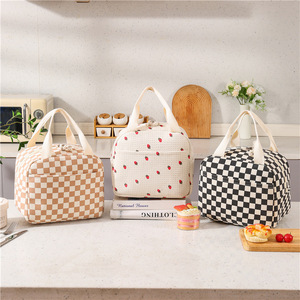 Portable Insulated Lunch Bag Corduroy Strawberry Pattern With Ice Pack For Work Casual Style - Product Image 3