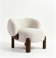 Fauteuil d'appoint en tissu bouclé avec dossier et accoudoirs intégrés arrondis, pieds en bois de frêne massif, fauteuil de détente pour chambre à coucher