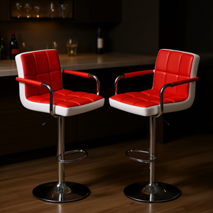 Juego de 2 taburetes de bar Jinsi Nan, de cuero sintético rojo, giratorios 360°, altura de mostrador, con reposabrazos, para bar en casa - Product Image 2