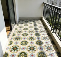 Carrelage de sol moderne de style rustique 100x100mm avec motif géométrique floral coloré pour salon intérieur