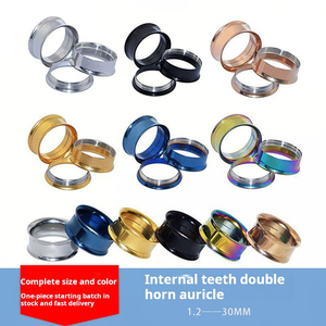 Threaded Double Flared Tunnel Plugs | Stainless Steel Vacuum Plated Punk Style Ear Expansion Body <b>Piercing</b> Jewelry - Product Image 2