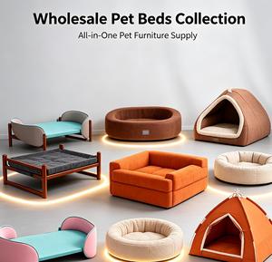 OEM ODM Wholesale Pet <b>Beds</b>, Durable Leather & Fabric <b>Dog</b> Cat <b>Beds</b> with Removable Washable Cushion - Product Image 1