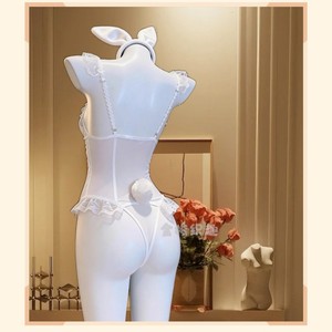 Cute Bunny Girl Uniform Set Role Play Costume <b>White</b> <b>Lace</b> Bodysuit With Bow Headband And Stockings 068 - Product Image 2