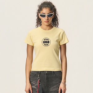 92.2% Cotton 7.8% Spandex <b>Women</b> <b>Short</b> <b>Sleeve</b> Basic Stretch T-<b>Shirts</b> Y2K 260Grams Going Out Tops Baby Tee - Product Image 1