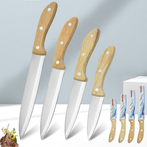 Stainless Steel Kitchen Knives With <b>Wooden</b> Handles Multi Purpose <b>Slicing</b> Knife Set 6-7.9in Blade Length High Polish Finish - Product Image 4