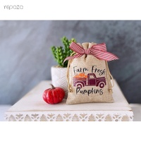 Promotion : Mini sac citrouille personnalisé en toile de jute avec cordon de serrage, idéal pour décoration de table à étages et pochette cadeau pour bonbons de Noël