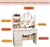 Meuble-lavabo blanc avec miroir éclairé par LED, table de maquillage avec 4 tiroirs, banc de rangement, coiffeuse pour chambre à coucher, blanc