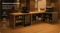 Comptoir de réception moderne et écologique en MDF durable pour café, avec éclairage LED, taille personnalisable, idéal pour hôtels et centres commerciaux