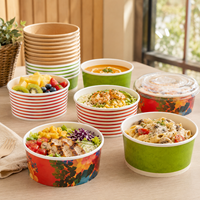 Envase Redondo de Papel Kraft para Alimentos, Apto para Congelador, Construcción Antiderrames, Calidad Premium de Exportación para Frutas y Pasta, con Tapas Transparentes de PET