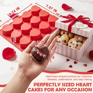 Red 12 Cavity Heart Silicone <b>Cake</b> <b>Mold</b> Non Stick Baking Mould Easy Release for Chocolate Cupcake Dessert - Product Image 2