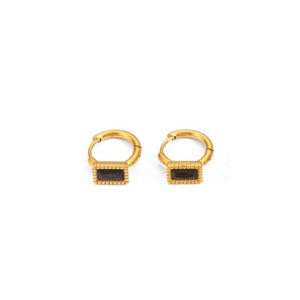 Pendientes de aro de acero inoxidable chapados en oro con incrustaciones de piedra negra, joyería de moda para mujer - Product Image 1