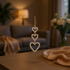 Orecchini Pendenti con Perle a Cuore Dorato in Oro Massiccio 18K con Incastonatura a Griffe, Gioielli Raffinati da Donna per Matrimonio - Product Image 2