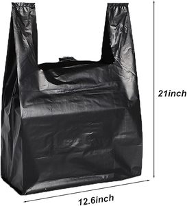 ถุงพลาสติกสีดำ Huamaohengchun แบบเสื้อยืด 100 ใบ ขนาด 12.6 นิ้ว x 6.5 นิ้ว x 21 นิ้ว สำหรับใส่ของชำ ซื้อของ ใช้ในบ้าน ซูเปอร์มาร์เก็ต ร้านอาหาร - Product Image 2