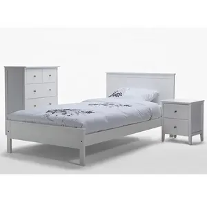 NOVA 20MAB087 Elegant Design Clean Matt White Finish Solid Rubber Wood Single Bed Frame Bedroom Unit Hot Sale In UK