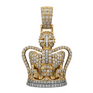 Collar con Colgante de Corona Religiosa de Oro de 18K, Completamente Adornado con Moissanita, Chapado en Rodio, Joyería Hip Hop para Hombre, Unisex - Product Image 1