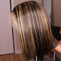 Perruque Lace Closure Wig brésilienne Remy lisse 4x4 HD, cheveux naturels à reflets blonds miel 4/27 colorés pour femmes noires