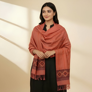Elegant Geometric Jacquard Woven Winter <b>Wool</b> Stole Ethnic Diamond Border Soft Lightweight Skin-Friendly Women's Fashion - Product Image 1