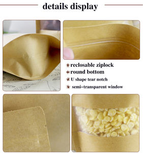 Bolsas de papel Kraft marrón resellables, sellado térmico Doy, bolsa de pie para alimentos, té, azúcar, alimentos para mascotas, <span class=keywords><strong>Ziploc</strong></span>, contenedor de almacenamiento reutilizable - Product Image 4