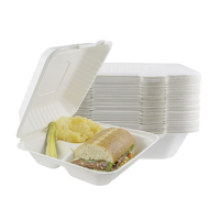 Boîte à lunch jetable biodégradable, compatible micro-ondes, en bagasse, type clamshell, pour plats à emporter, fabriquée à partir de canne à sucre, certifiée OK Compost